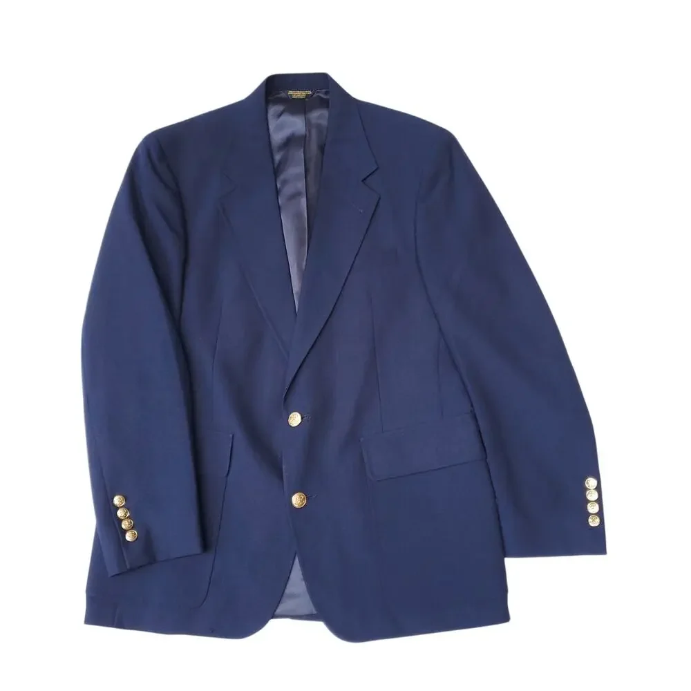 Vintage Palm Beach Blue Wool Poly Gold Button Blazer Jacket Sport Coat 40R